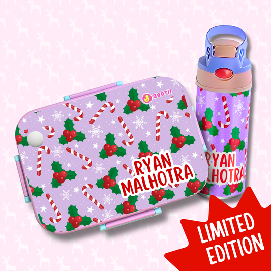 Limited Edition Premium Bento Lunch Box & Water Bottle - Candy Cane (Purple)