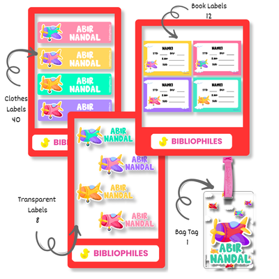Bibliophiles Starting the School Combo - Planes (Transparent Label Bag Tag Cloth Labels Book Labels) for kids