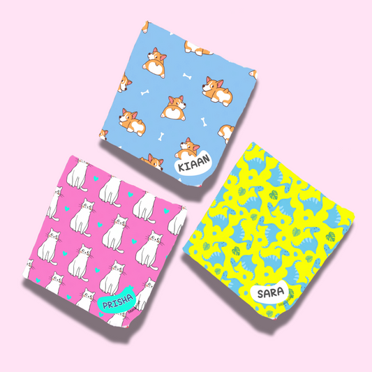 Personalised Muslin Handkerchief Set - Play Pals (Pack of 3) with Name Labels