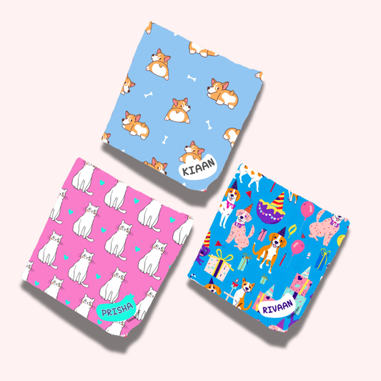Personalised Muslin Handkerchief Set - Play Pals (Pack of 3) with Name Labels