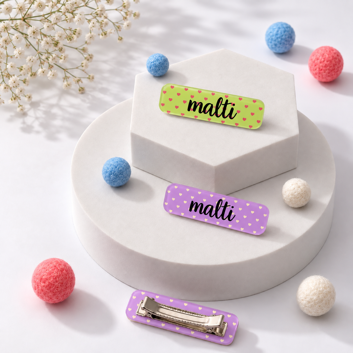Hair Clips - Polka Dots Green Purple (Pack of 4)