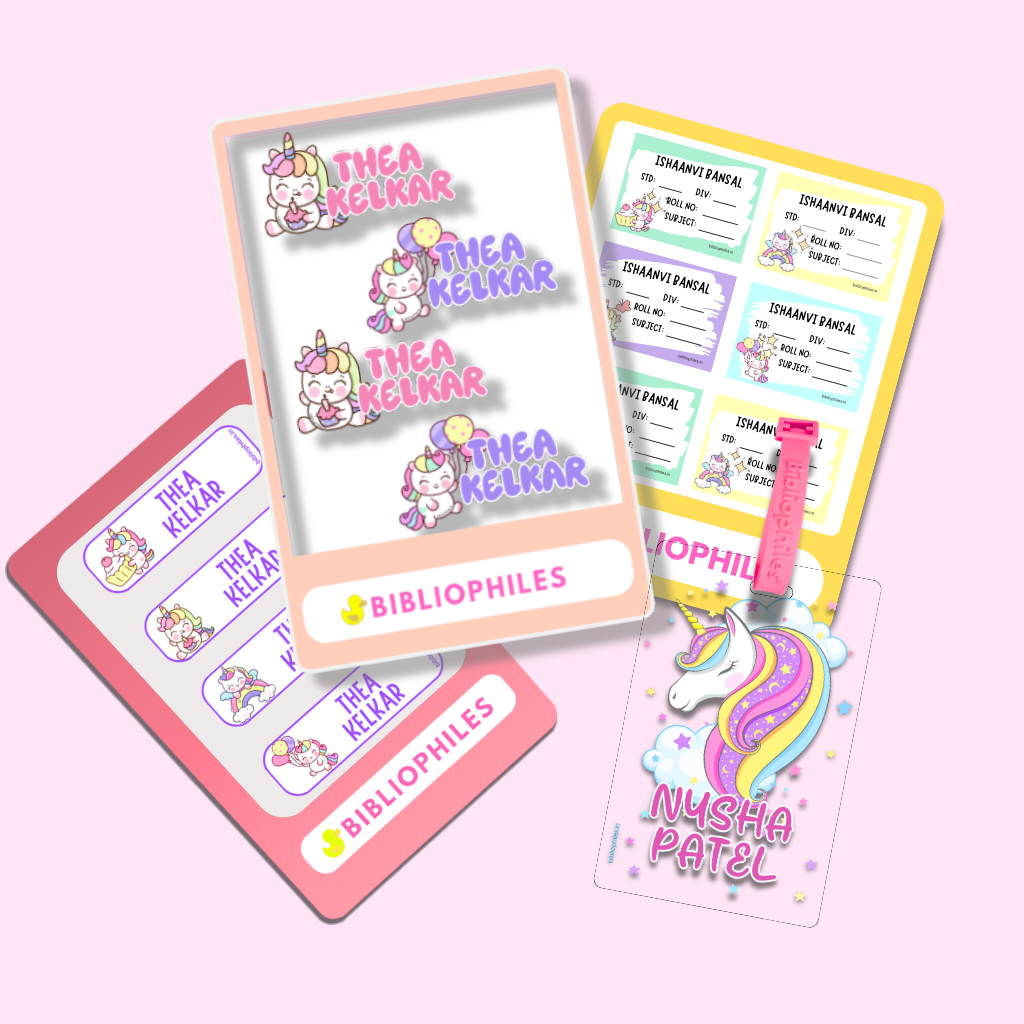 Starting the School Combo - Unicorn (Transparent Labels Bag Tag Cloth Labels Book Labels)