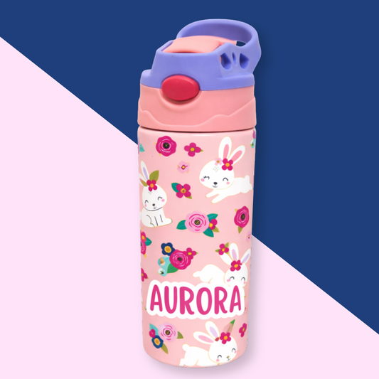 Cute Bunny Personalised Water Bottle (Cute Bunny- Peach)