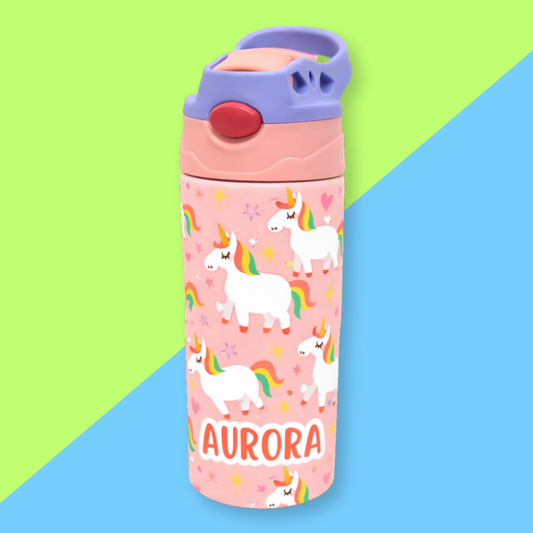 Unicorn Personalised Water Bottle (Colourful Unicorn- Peach)