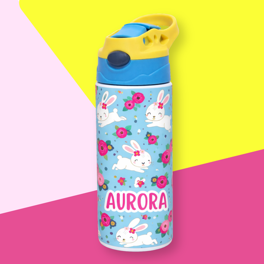 Cute Bunny Personalised Water Bottle (Cute Bunny - Blue)