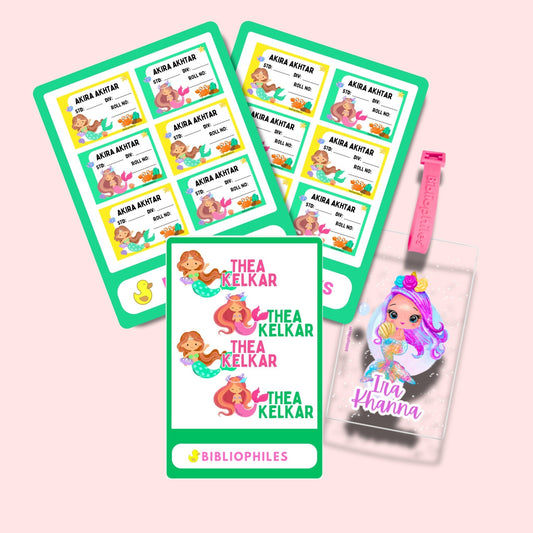 Back to School Combo - Mermaid ( Transparent Bag Tag Book Labels) - Bibliophiles