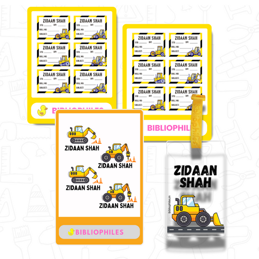 Back to School Combo - Construction ( Transparent  Bag Tag  Book Labels)