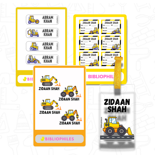 Starting the School Combo - Construction (Transparent Label Bag Tag Cloth Labels Book Labels)