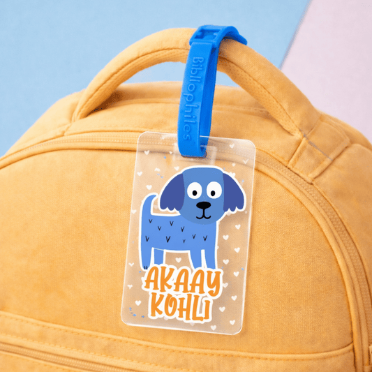 Luggage Tag - Blue Pup (Transparent Tag) - Bibliophiles