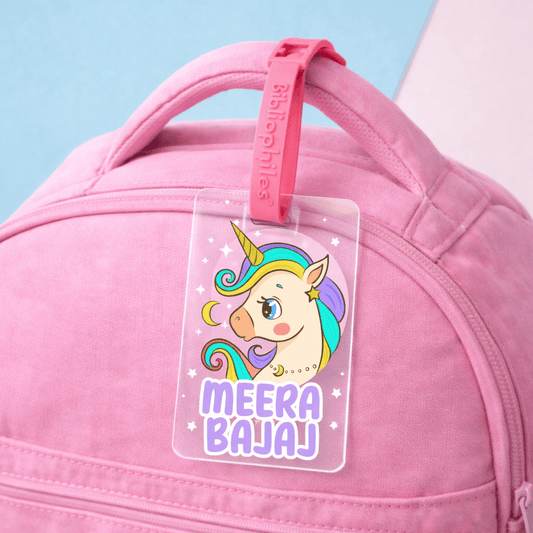 Luggage Tag - Cute Baby Unicorn (Transparent Tag) - Bibliophiles