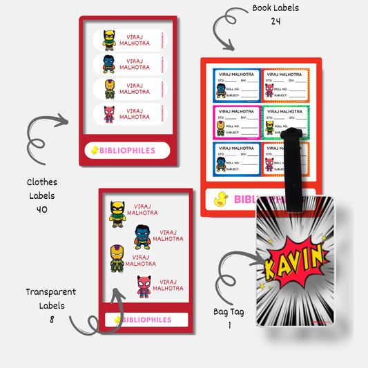 Starting the School Combo - Superhero Z (Transparent Label Bag Tag Cloth Labels Book Labels)