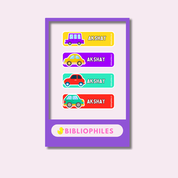 Personalised Clothes Stickers - Colourful Cars - Bibliophiles