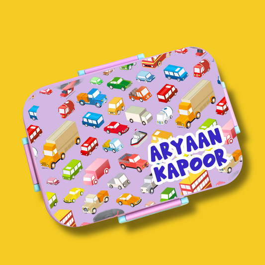 Premium Bento Lunch Box - Vehicles Purple