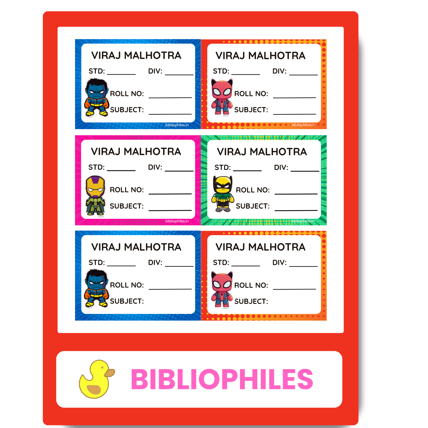 Back to School Combo - Superhero Z ( Transparent Bag Tag Book Labels)