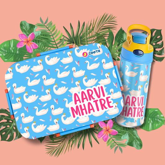 Premium Bento Lunch Box & Water Bottle - Swans