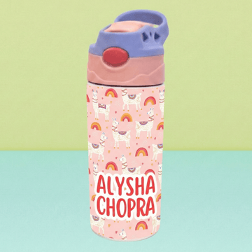 Zootii Personalised Water Bottle (llama - PinkBlue) - Bibliophiles