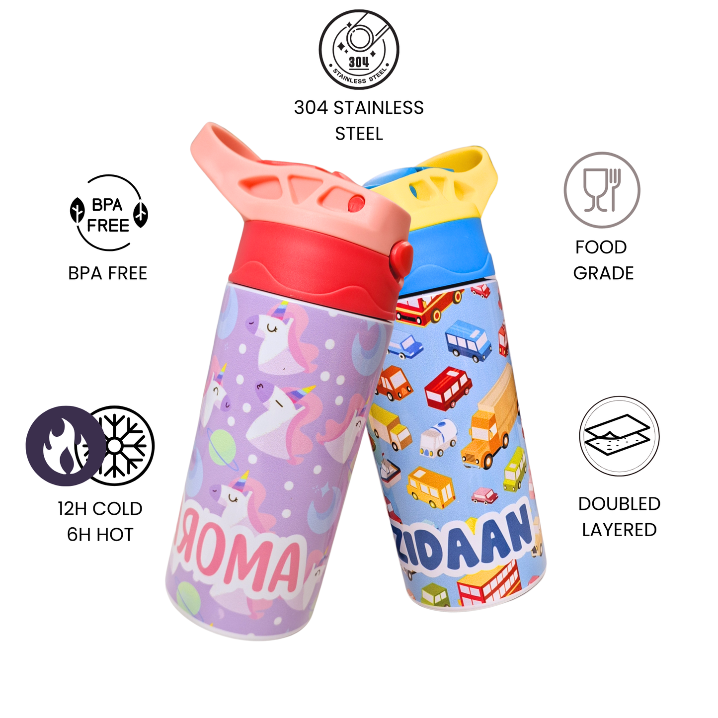 Zootii Personalised Water Bottle (Rainbow - PeachRed) - Bibliophiles