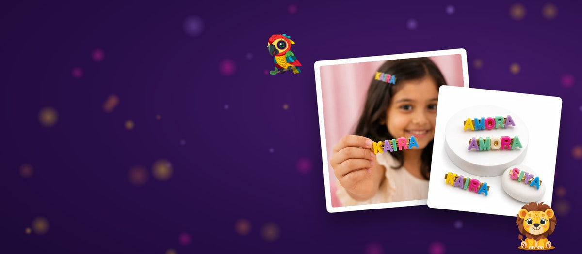 Personalised alphabet hair clips for girls spelling a name in pastel letter charms