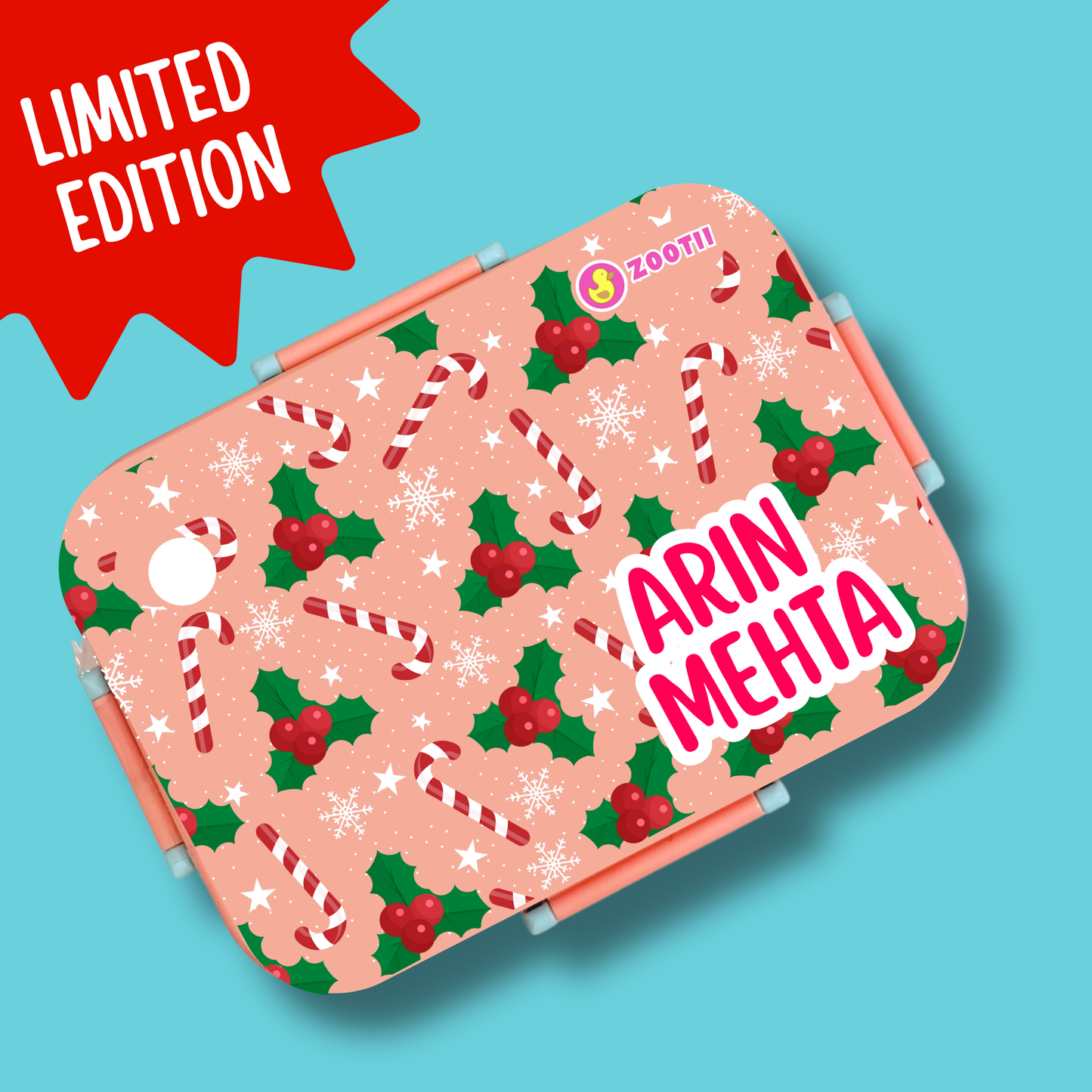 Limited Edition Premium Bento Lunch Box & Water Bottle - Candy Cane (Peach)