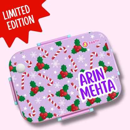 Limited Edition Premium Bento Lunch Box & Water Bottle - Candy Cane (Purple)