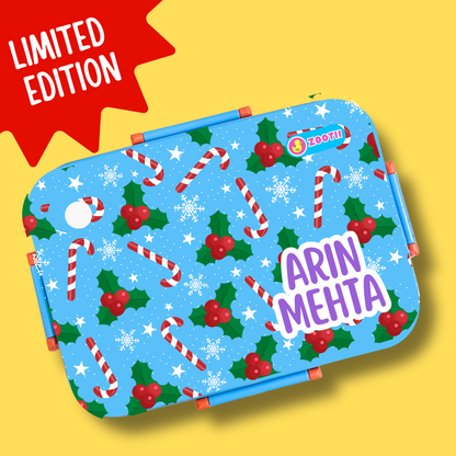 Limited Edition Premium Bento Lunch Box & Water Bottle - Candy Cane (Blue)
