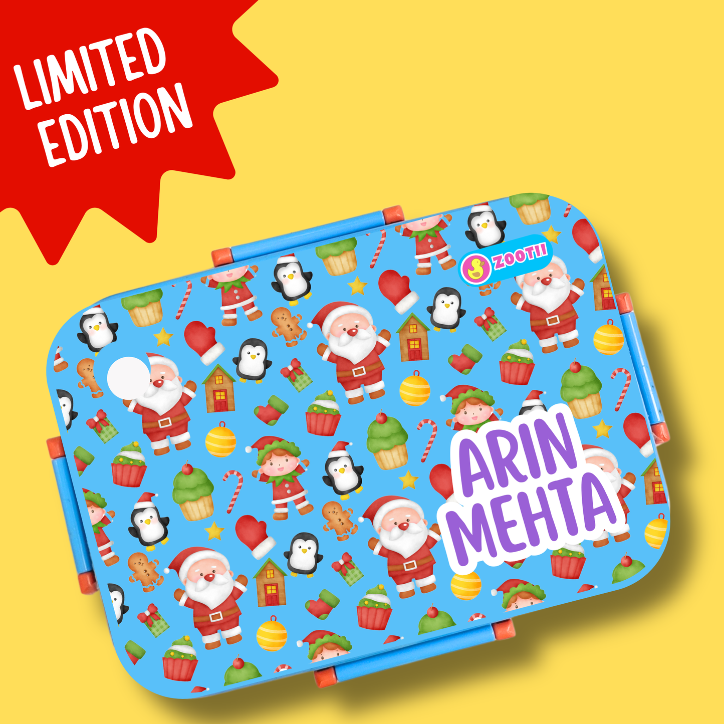 Limited Edition Premium Bento Lunch Box & Water Bottle - Christmas (Blue)