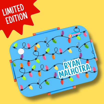 Limited Edition Premium Bento Lunch Box & Water Bottle - Christmas Lights (Blue)