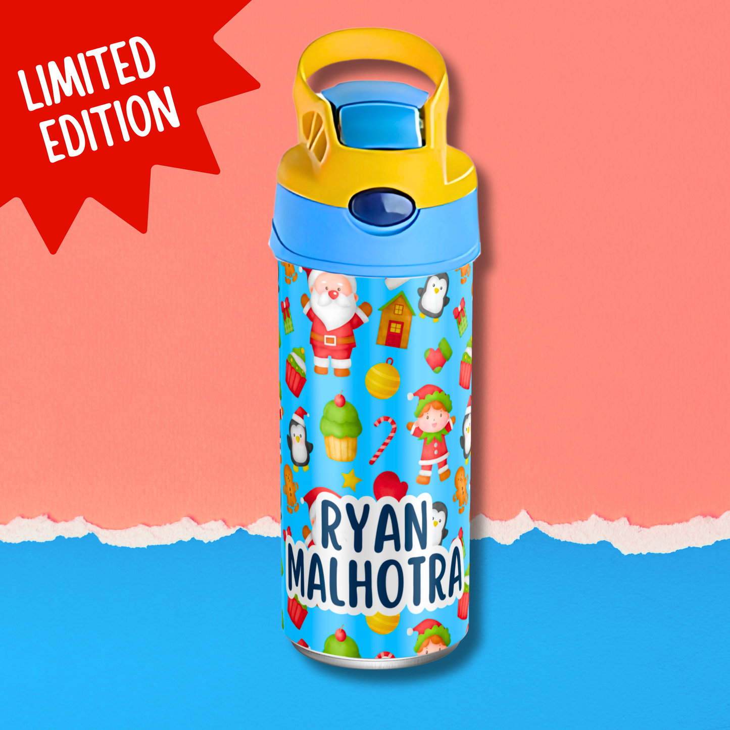 Limited Edition Premium Bento Lunch Box & Water Bottle - Christmas (Blue)