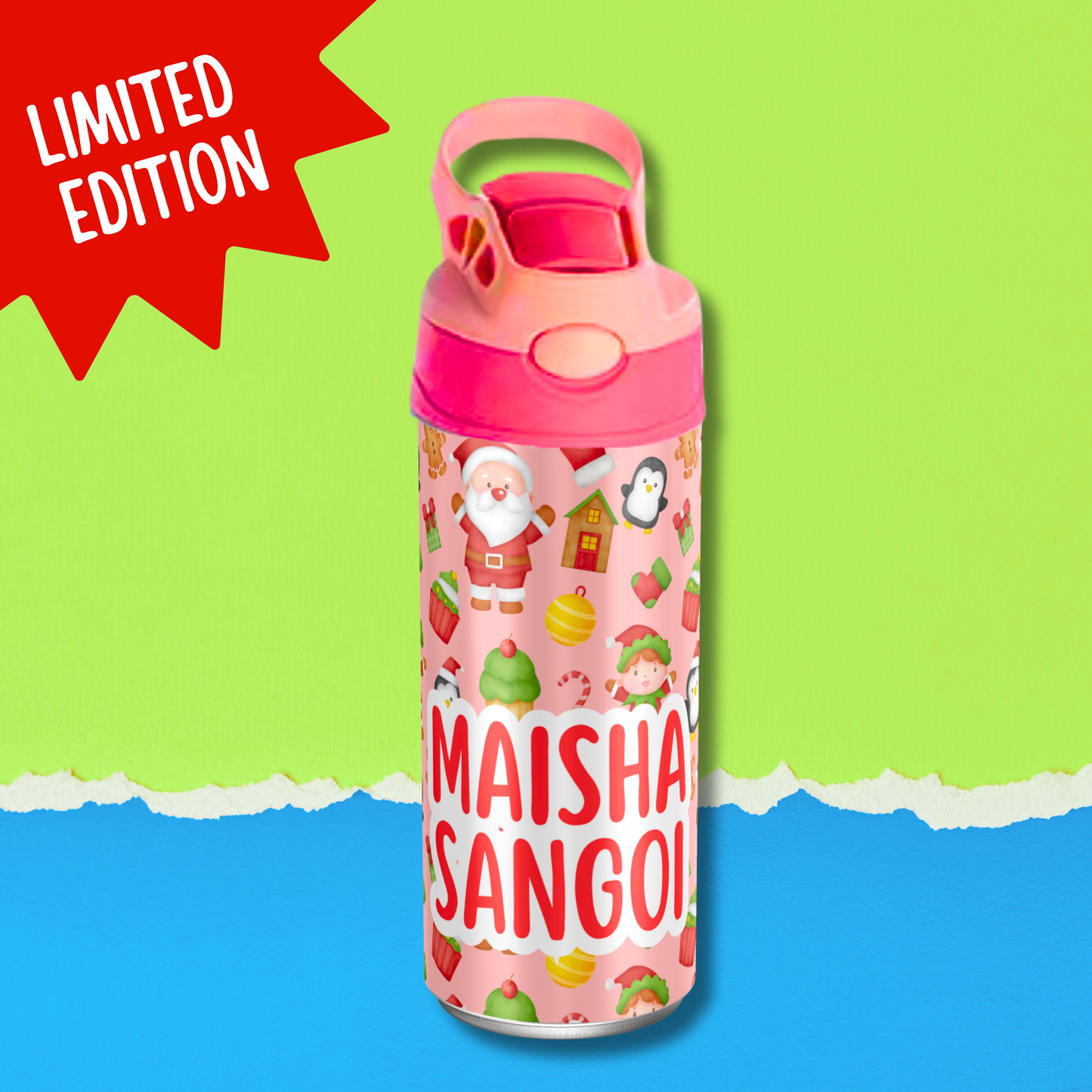 Limited Edition Premium Bento Lunch Box & Water Bottle - Christmas (Pink)
