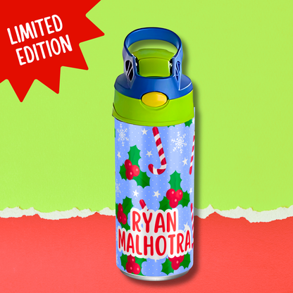 Limited Edition Premium Bento Lunch Box & Water Bottle - Candy Cane (Blue)