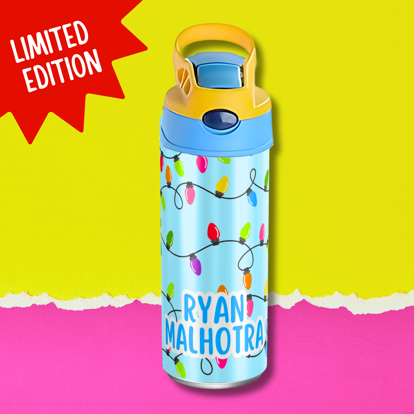 Limited Edition Premium Bento Lunch Box & Water Bottle - Christmas Lights (Blue)