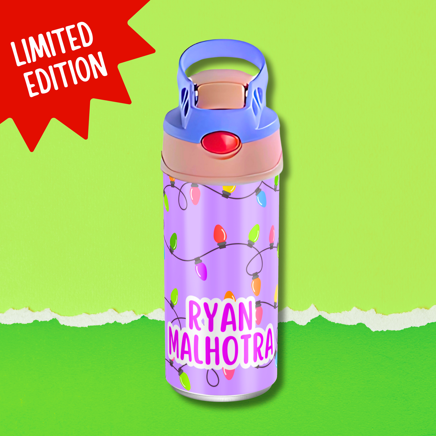 Limited Edition Premium Bento Lunch Box & Water Bottle - Christmas Lights (Purple)