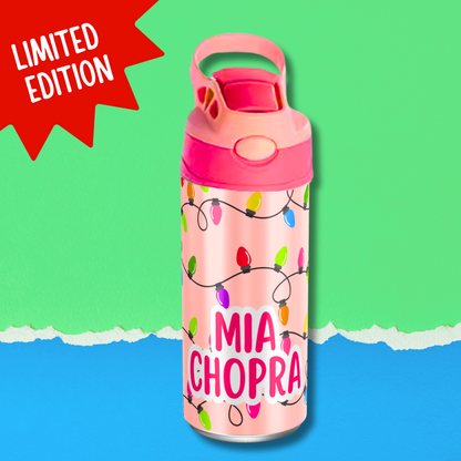 Limited Edition Premium Bento Lunch Box & Water Bottle - Christmas Lights (Peach)