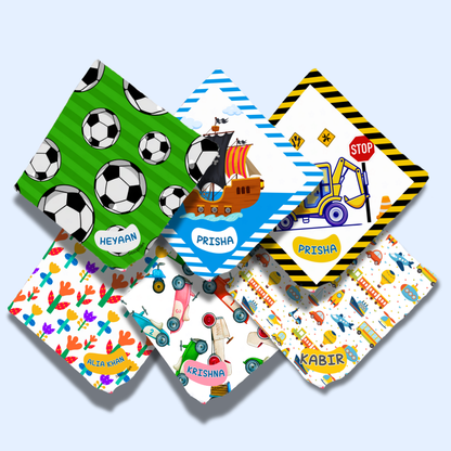 Personalised Muslin Handkerchief Set - Adventure (Pack of 6) with Name Labels