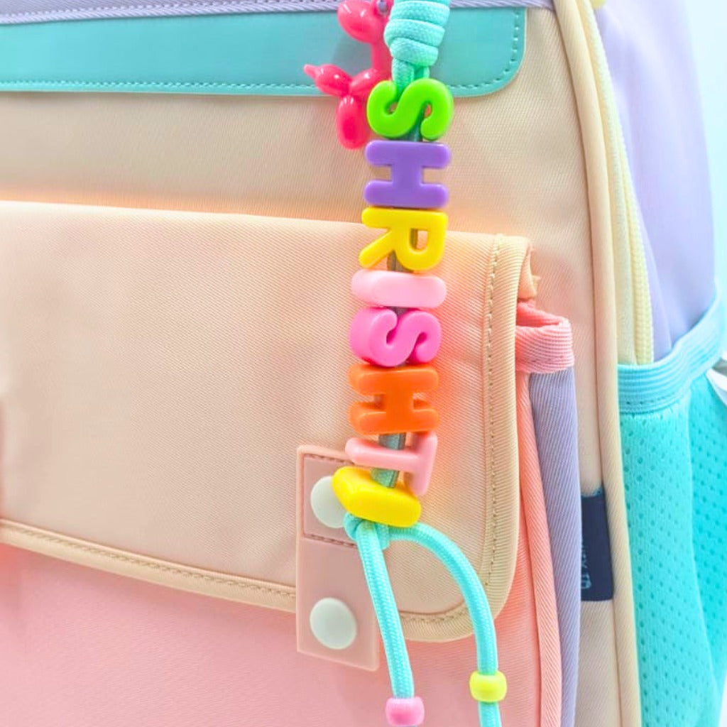 Cute candy-colour personalised bag charm with alphabet beads