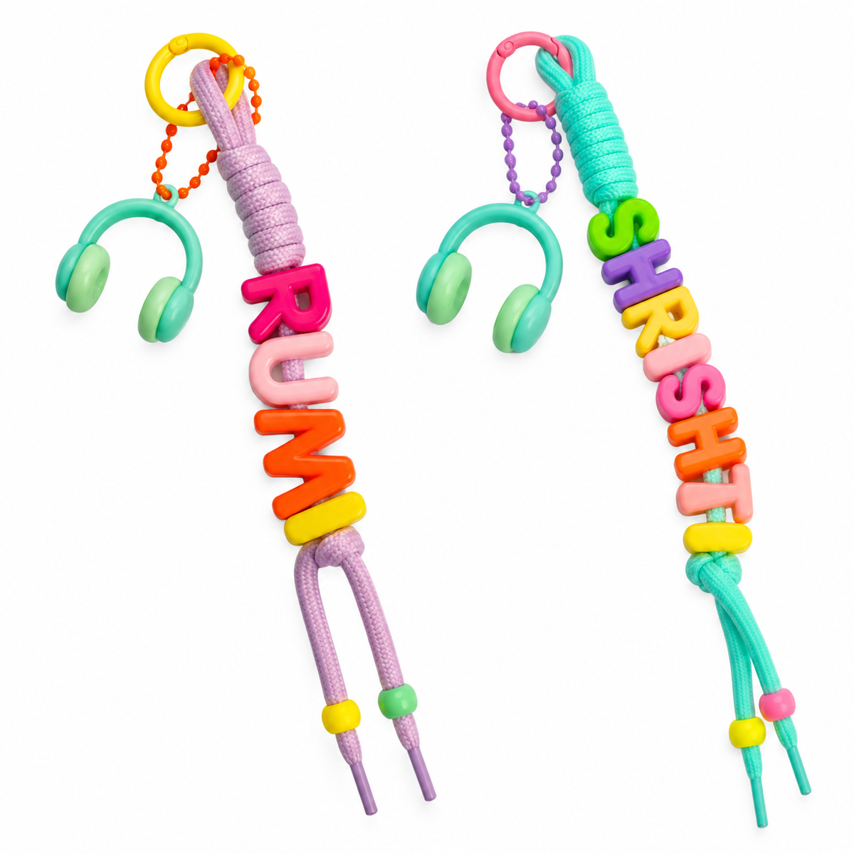 Candy bag charm with headphones lucky charm and personalised beads