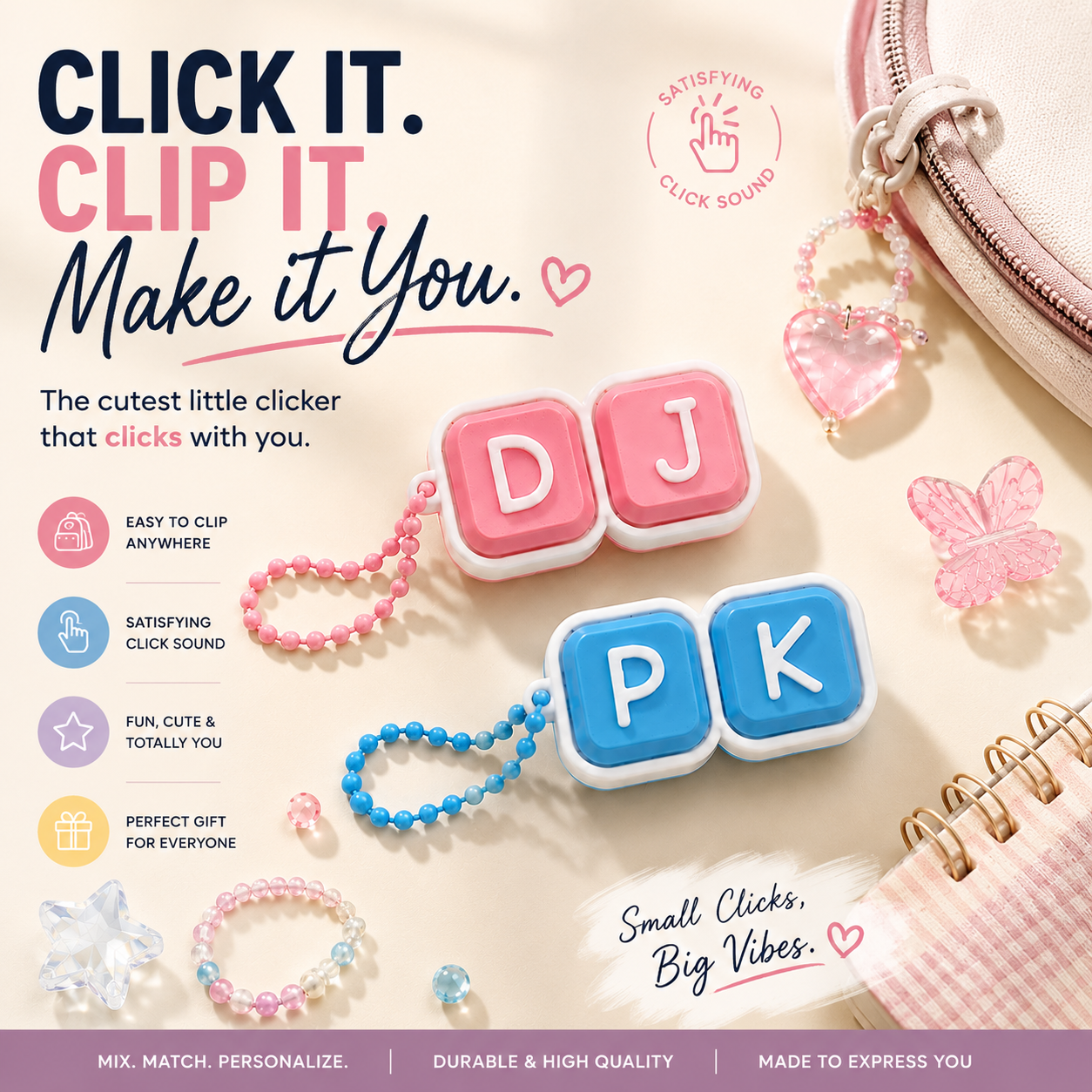 Personalised Clicker Bag Charm