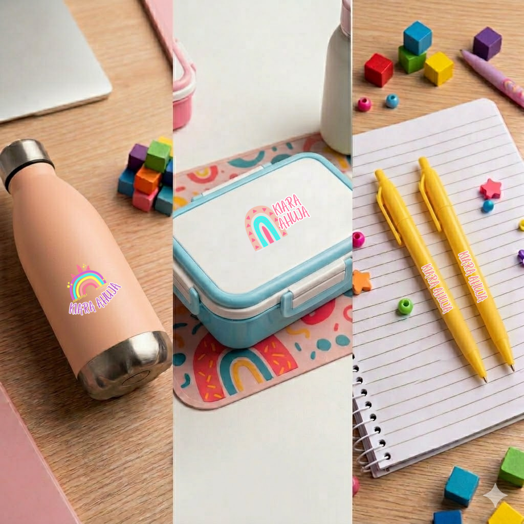 Starting the School Combo - Rainbow (Transparent Label Bag Tag Cloth Labels Book Labels)