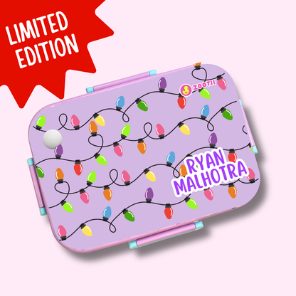 Limited Edition Premium Bento Lunch Box & Water Bottle - Christmas Lights (Purple)