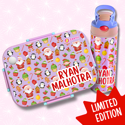 Limited Edition Premium Bento Lunch Box & Water Bottle - Christmas (Purple)