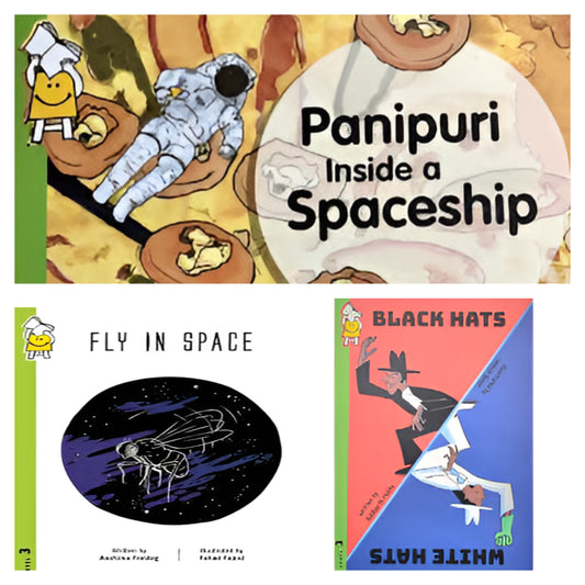 Pack of 3: Panipuri inside a Spaceship, Fly in Space, Black Hats