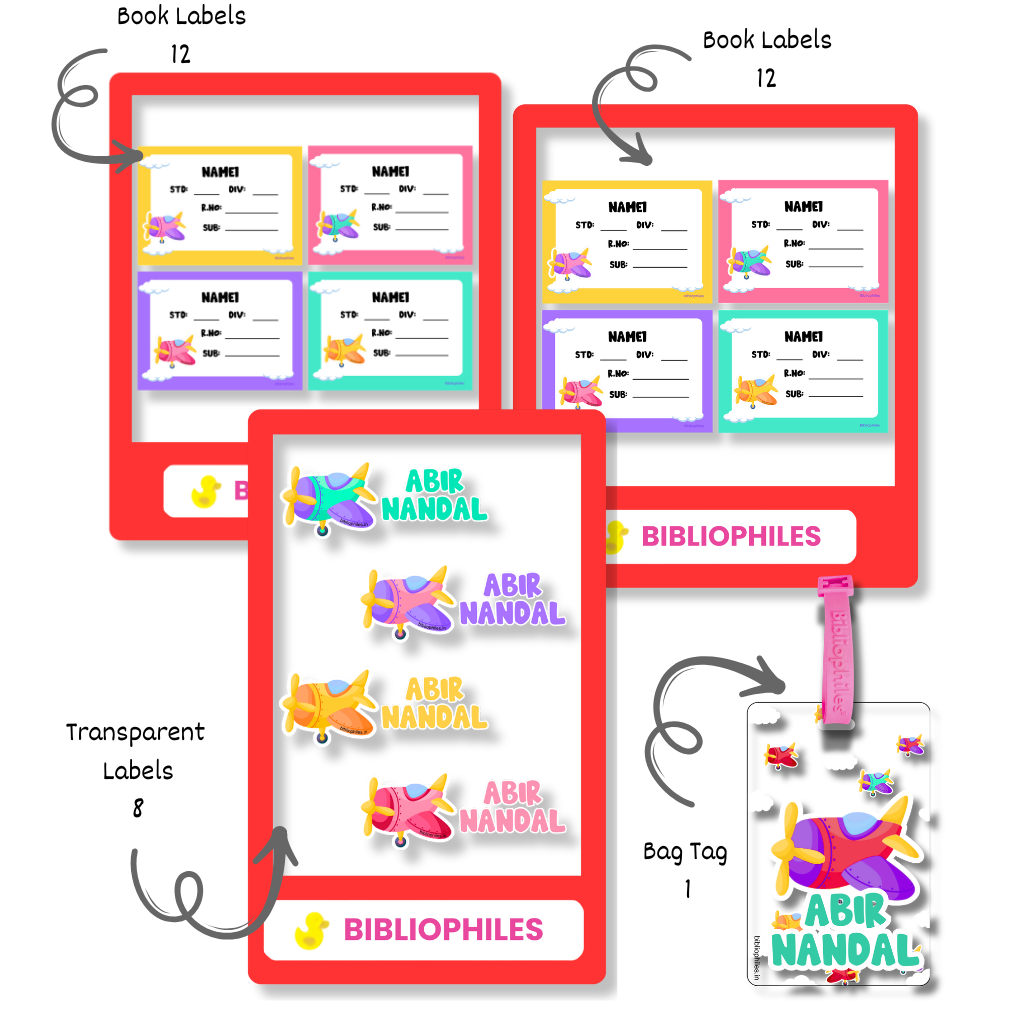 Back to School Combo - Planes ( Transparent Bag Tag Book Labels)
