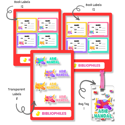 Back to School Combo - Planes ( Transparent Bag Tag Book Labels)