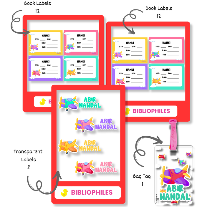 Back to School Combo - Planes ( Transparent Bag Tag Book Labels)