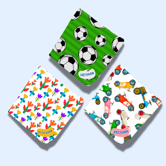Personalised Muslin Handkerchief Set - Playful (Pack of 3) with Name Labels