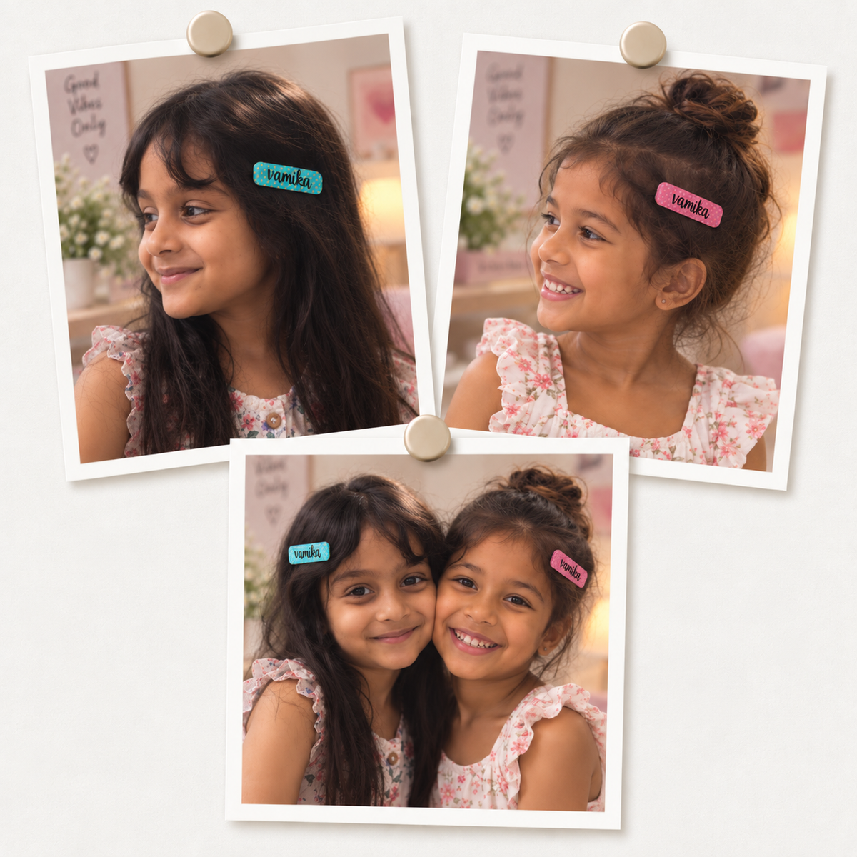 Hair Clips - Polka Dots Blue Pink (Pack of 4)