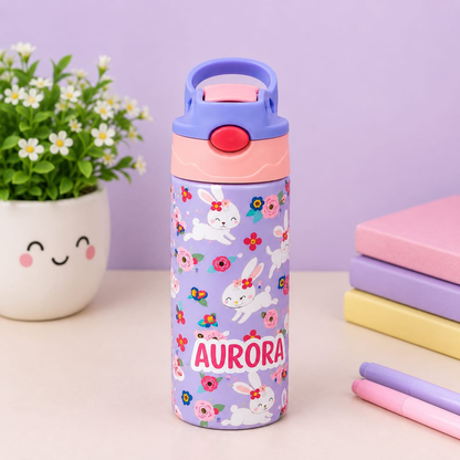 Cute Bunny Personalised Water Bottle (Cute Bunny- Peach)
