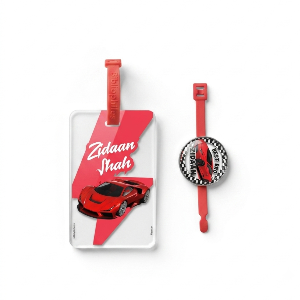 Rakha Bandhan Combo - Race Car Luggage Tag | Rakhi | Greeting Card