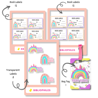 Back to School Combo - Rainbow ( Transparent Bag Tag Book Labels)