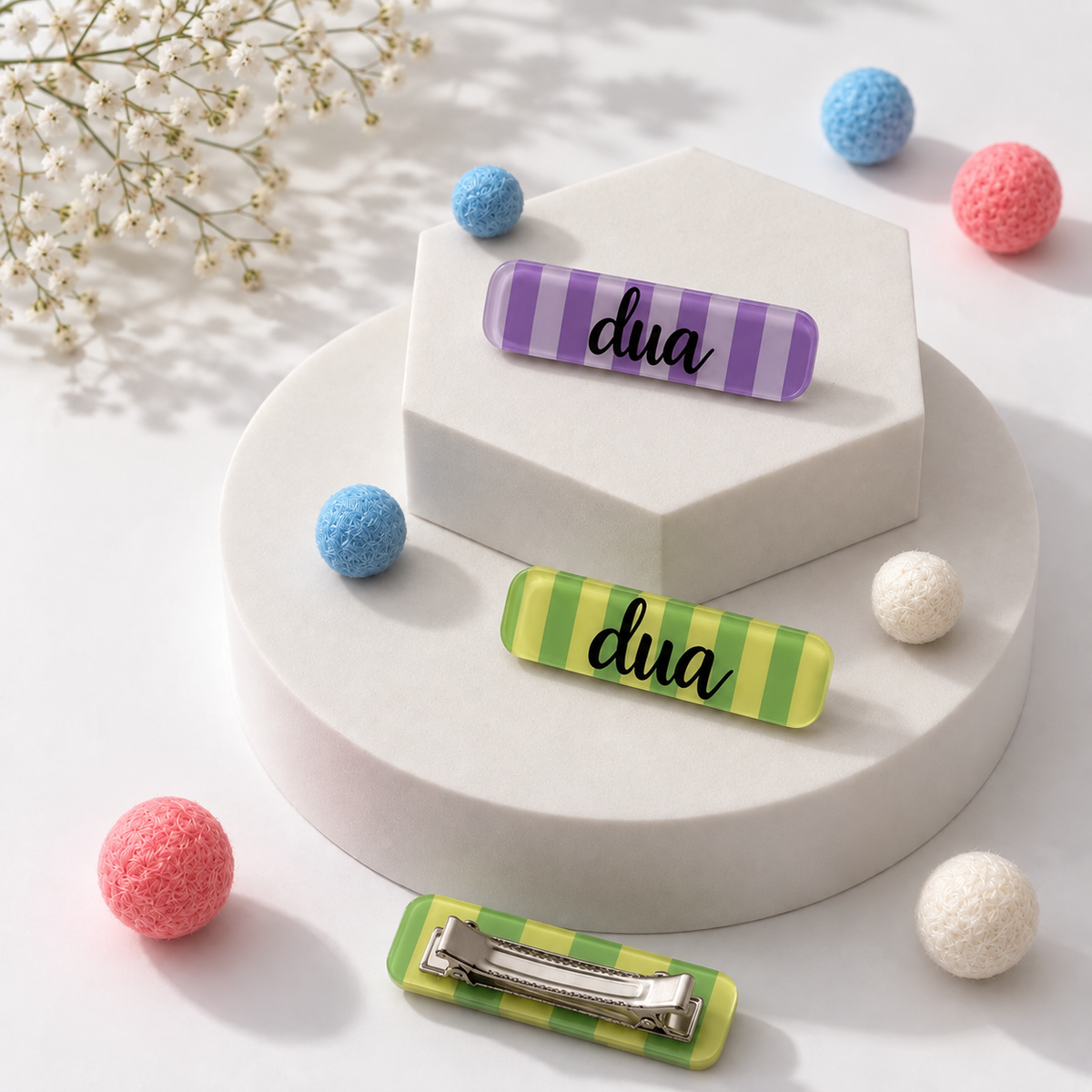 Hair Clips - Stripes Green Purple (Pack of 4)